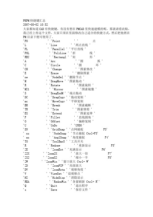 PKPM快捷键汇总