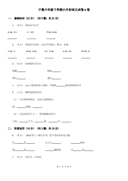 宁夏六年级下学期小升初语文试卷A卷