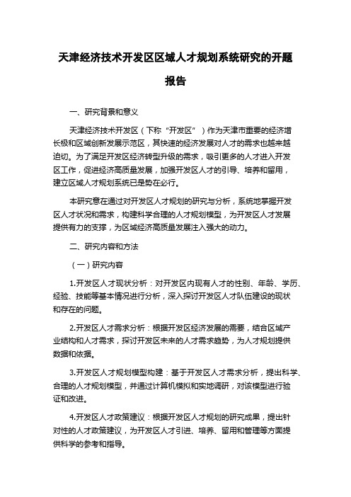 天津经济技术开发区区域人才规划系统研究的开题报告