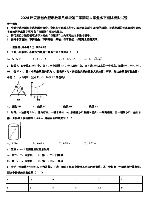 2024届安徽省合肥市数学八年级第二学期期末学业水平测试模拟试题含解析