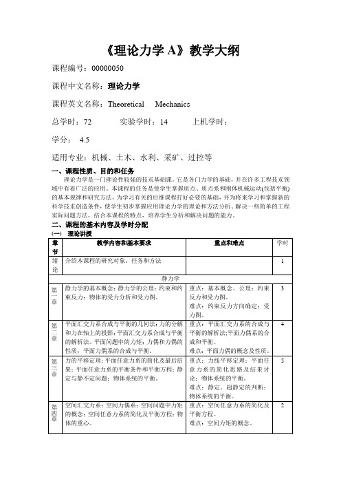 太原理工大学课程教学大纲