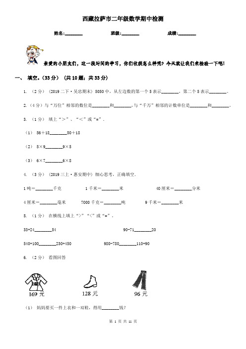 西藏拉萨市二年级数学期中检测