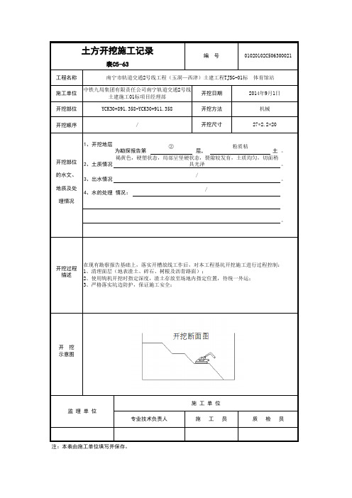 土方开挖施工记录