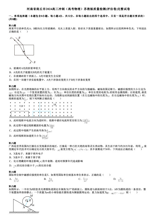 河南省商丘市2024高三冲刺(高考物理)苏教版质量检测(评估卷)完整试卷