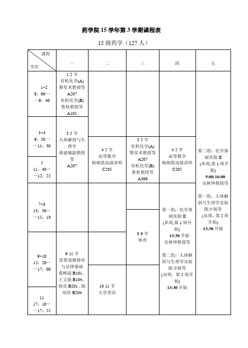 药学院09学年第2学期课程表-中山大学药学院