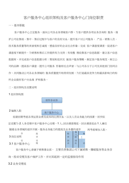 (完整版)客户服务中心组织架构及客服部门岗位职责