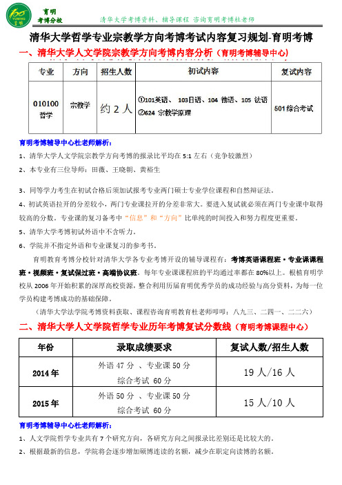 清华大学人文学院哲学专业宗教学考博真题考试内容复习资料分数线-育明考博