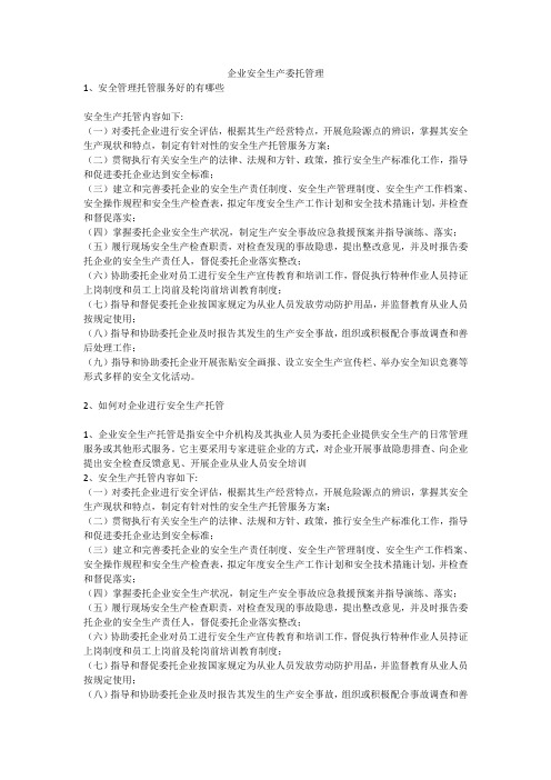 企业安全生产委托管理安全生产