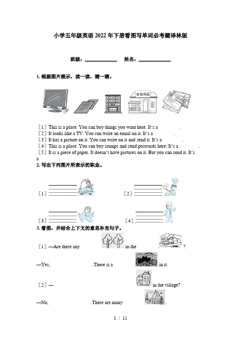 小学五年级英语2022年下册看图写单词必考题译林版