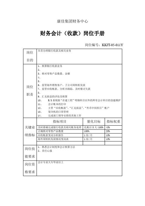 财务中心财务会计(收款)岗位手册(表格模板、doc格式)