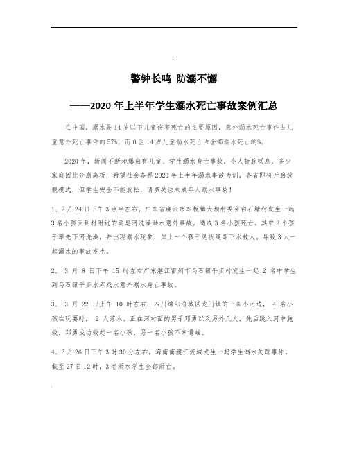 警钟长鸣--防溺不懈——2020年上半年学生溺水死亡事故案例汇总