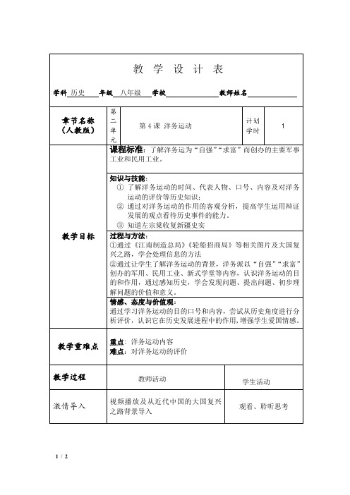 第4课  洋务运动 一等奖教学设计