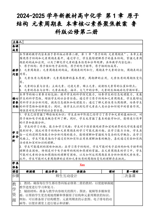 2024-2025学年新教材高中化学第1章原子结构元素周期表本章核心素养聚焦教案鲁科版必修第二册