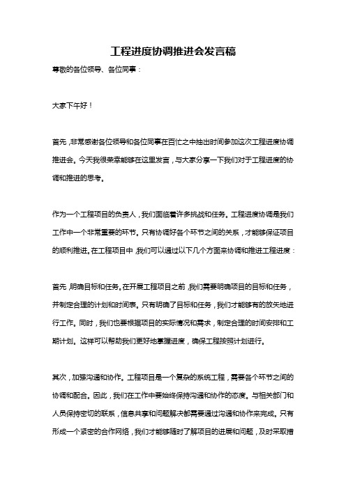 工程进度协调推进会发言稿