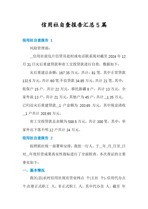 信用社自查报告汇总5篇