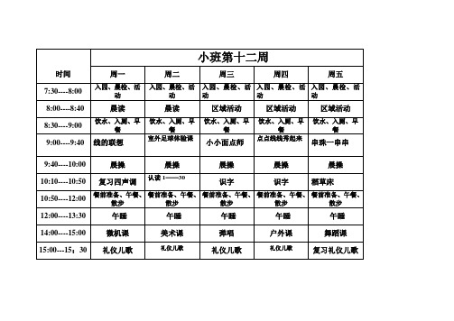 小班活动计划(第十二周)