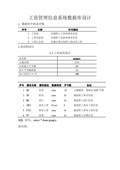 工资管理信息系统数据库设计