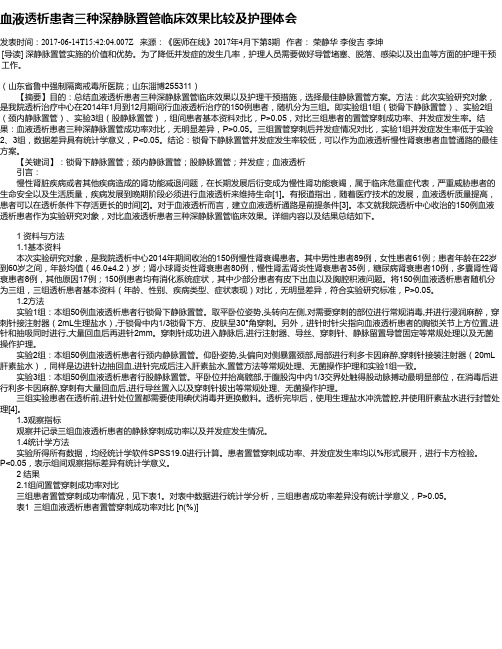 血液透析患者三种深静脉置管临床效果比较及护理体会