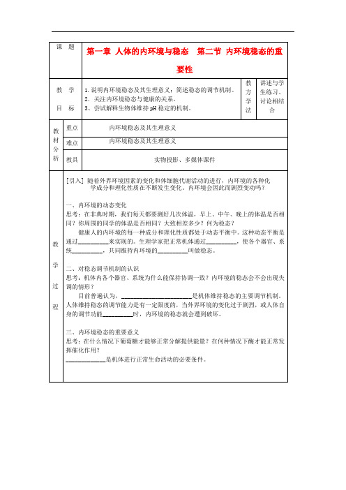 高中生物 1.2内环境稳态的重要性教案 新人教版必修3