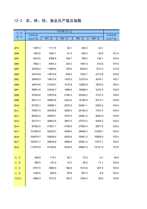 中国统计年鉴2019全国各省市区社会经济发展指标：农林牧渔业总产值及指数