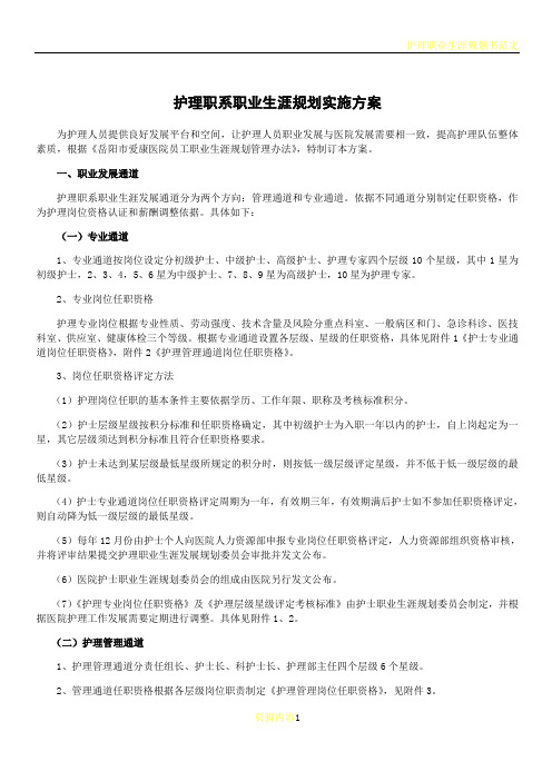 护理职系职业生涯规划实施方案