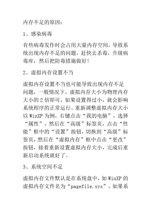 电脑出现虚拟内存不足的提示的原因和解决方法