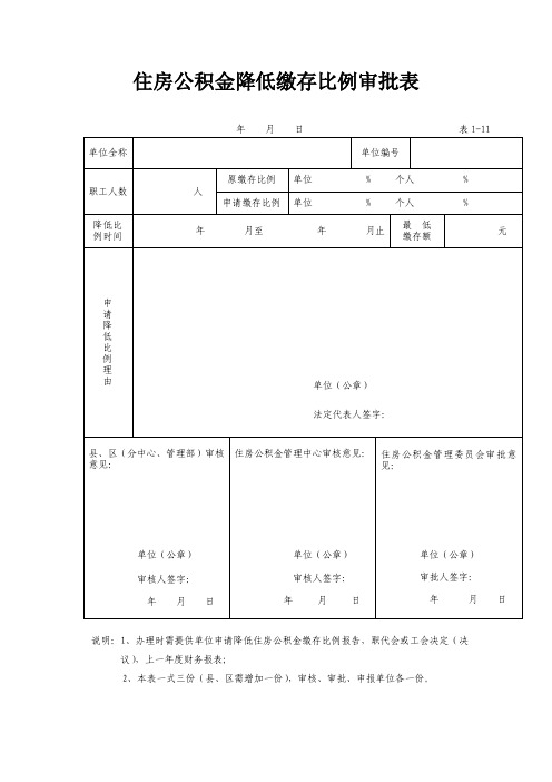 住房公积金降低缴存比例审批表