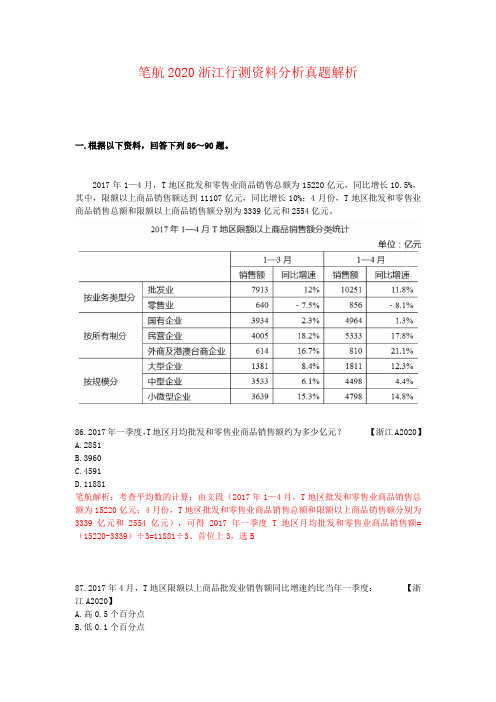 笔航2020浙江行测资料分析真题解析