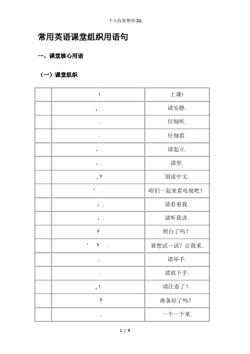 常用英语课堂组织用语100句