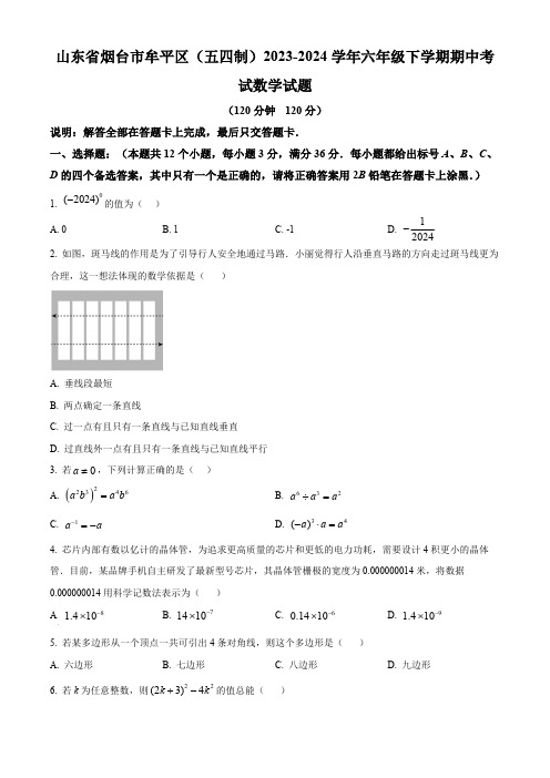 山东省烟台市牟平区(五四制)2023-2024学年六年级下学期期中考试数学试题(原卷版)