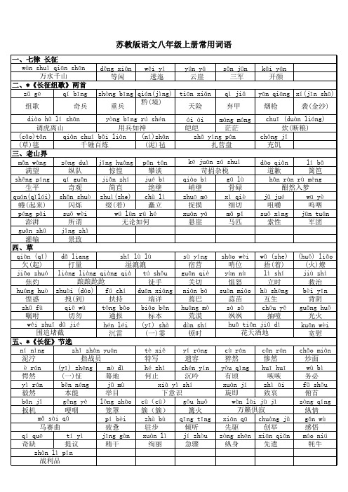 苏教版语文八年级上册常用词语(带拼音)