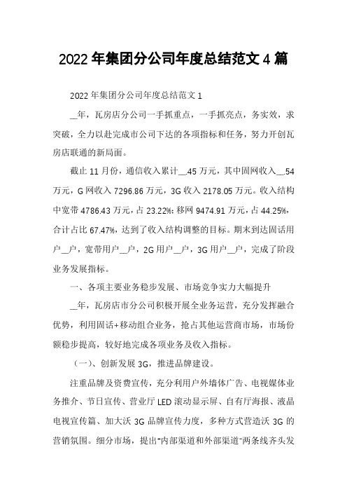 2022年集团分公司年度总结范文4篇