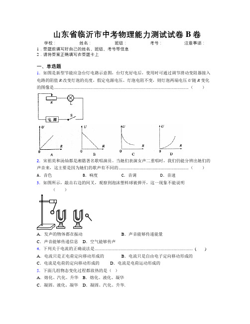 最新山东省临沂市中考物理能力测试试卷B卷及解析