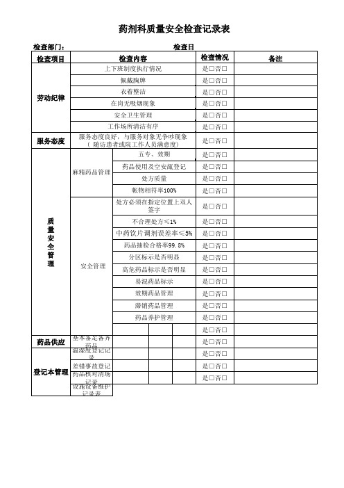 (药房)药剂科质量安全检查记录表