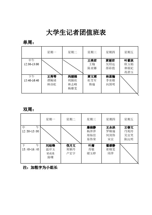 大学生记者团值班表