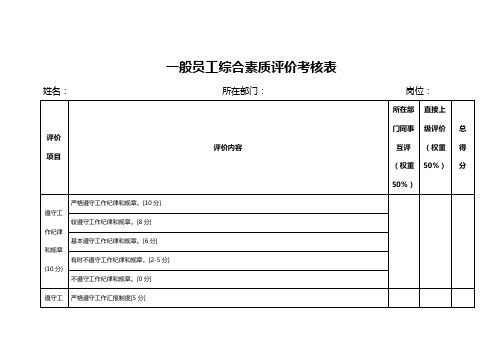 一般员工综合素质评价考核表