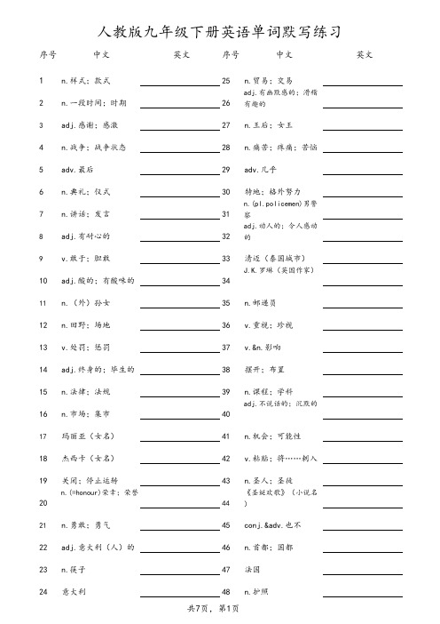人教版九年级下册英语单词默写版