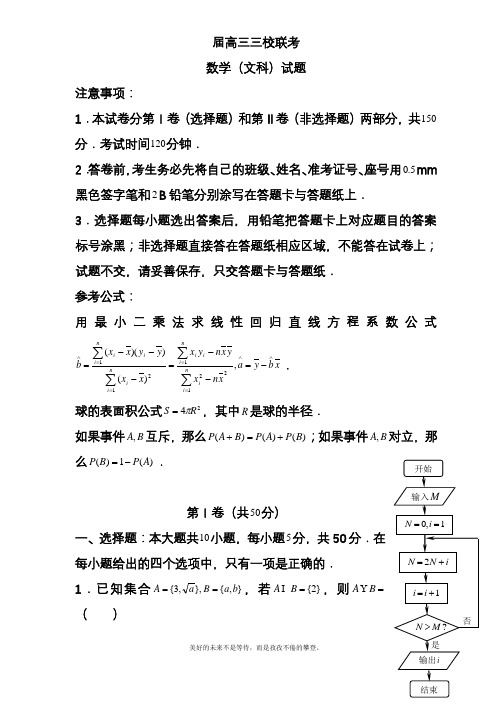 2020—2021年高考总复习数学(文)三校联考模拟试题及参考答案(精品试题).docx