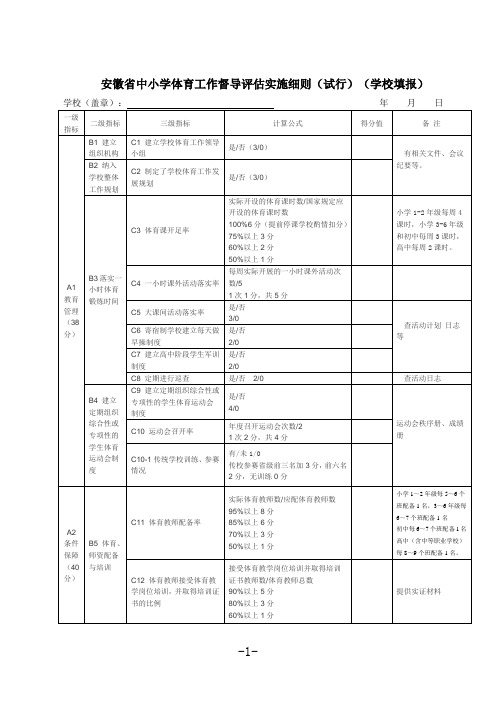 中小学体育卫生艺术教育检查表