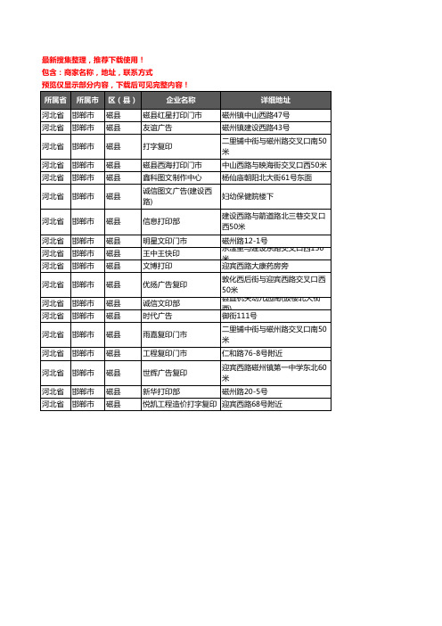 新版河北省邯郸市磁县打印企业公司商家户名录单联系方式地址大全18家