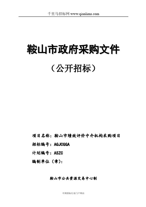 绩效评价中介机构项目招投标书范本