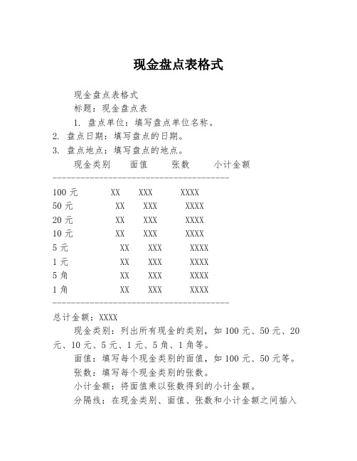 现金盘点表格式