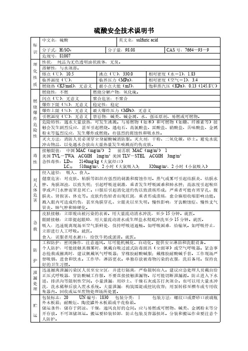 硫酸危化品安全技术说明书[MSDS]