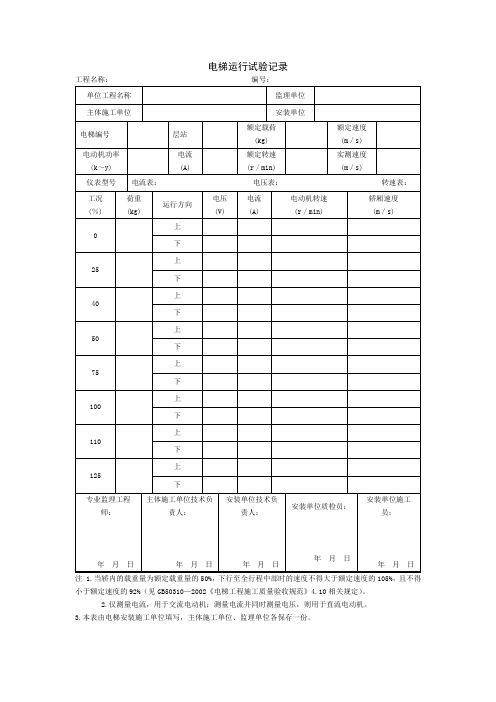 电梯运行试验记录