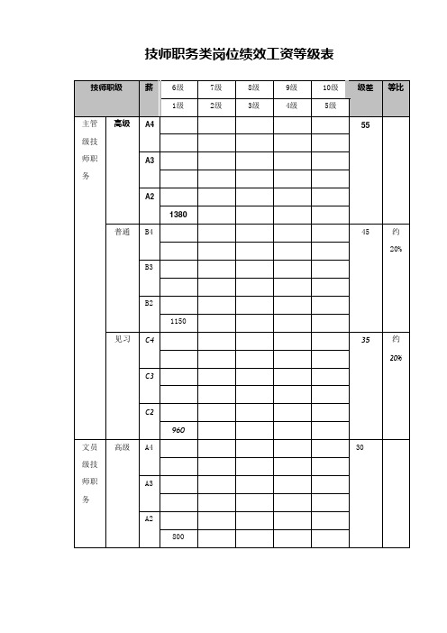 技师职务类岗位绩效工资等级表