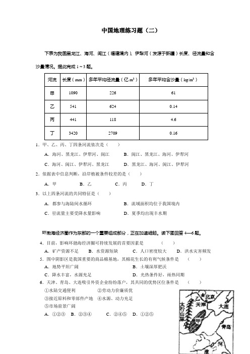 中国地理-地形、河流、气候等练习题