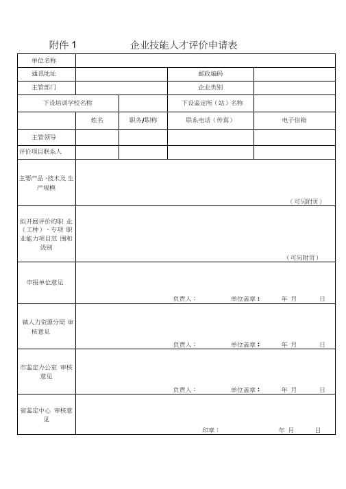 (完整版)企业技能人才评价申请表