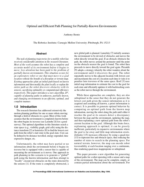 Optimal and efficient path planning for partially known environments