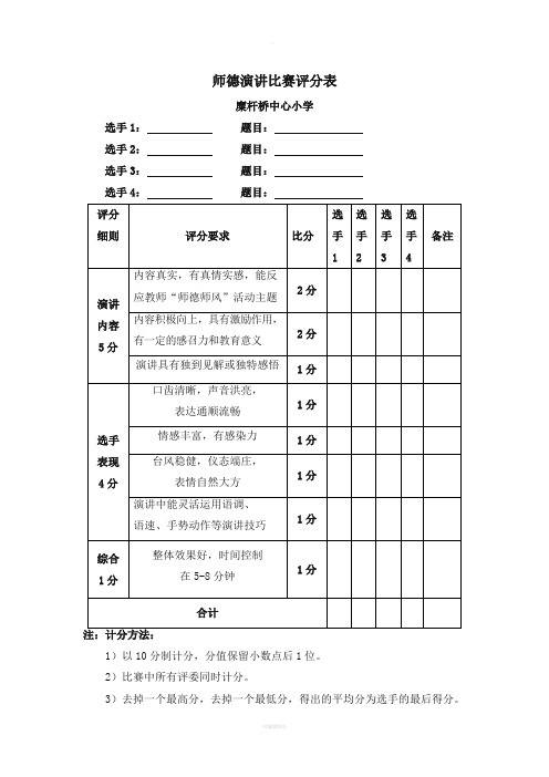 师德演讲比赛评分表