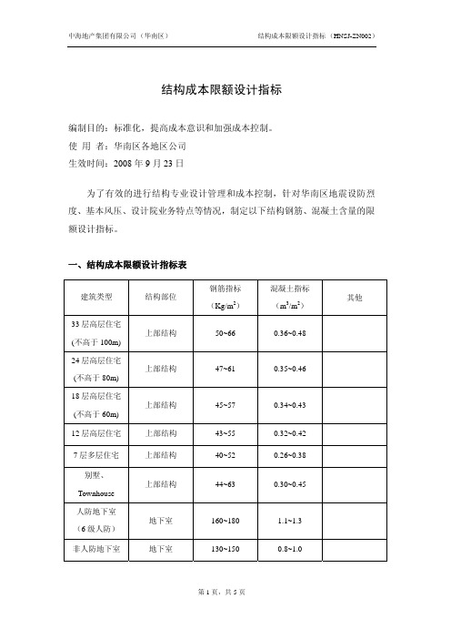 结构成本限额指标(1)